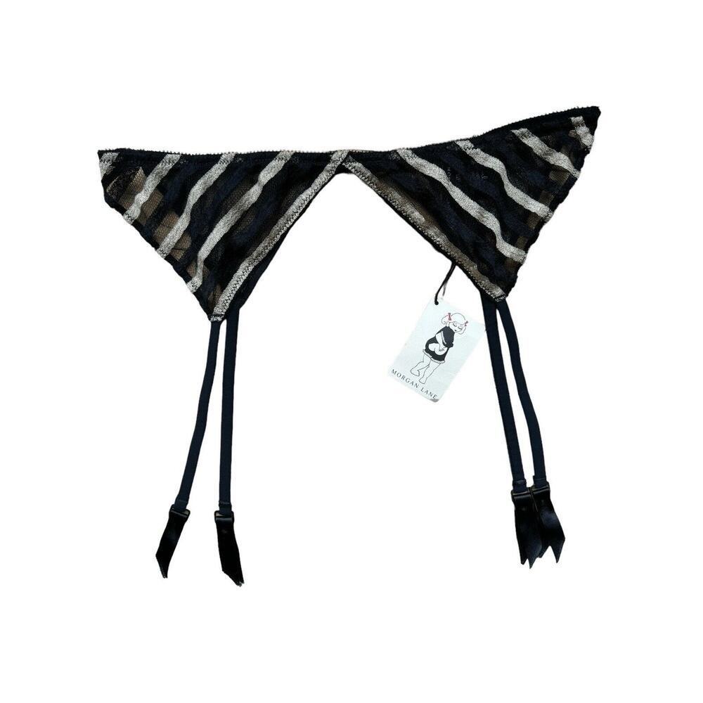 NWT Morgan Lane Italian Lace Garter Belt Frederikke Noir Nude Black Medium M